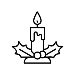 christmas candle Outline Icon, christmas icon - Black outline icon of christmas candle symbolizing Christmas, holidays, and festive in simple design.