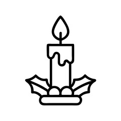 christmas candle Outline Icon, christmas icon - Black outline icon of christmas candle symbolizing Christmas, holidays, and festive in simple design.