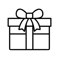 christmas present with ribbon Outline Icon, christmas icon - Black outline icon of christmas present with ribbon symbolizing Christmas, holidays, and festive in simple design.