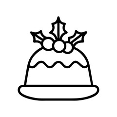 christmas pudding Outline Icon, christmas icon - Black outline icon of christmas pudding symbolizing Christmas, holidays, and festive in simple design.