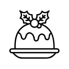 christmas pudding Outline Icon, christmas icon - Black outline icon of christmas pudding symbolizing Christmas, holidays, and festive in simple design.
