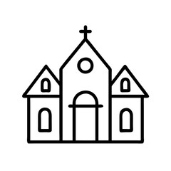 church Outline Icon, christmas icon - Black outline icon of church symbolizing Christmas, holidays, and festive in simple design.