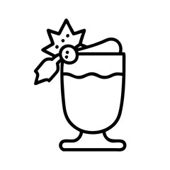 eggnog glass Outline Icon, christmas icon - Black outline icon of eggnog glass symbolizing Christmas, holidays, and festive in simple design.