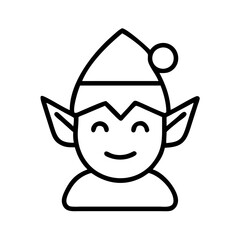 elf Outline Icon, christmas icon - Black outline icon of elf symbolizing Christmas, holidays, and festive in simple design.