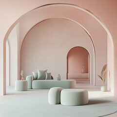 design an mood furniture with different pale colors that combine different visuals to describe the interior design 
