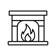 fireplace with fire Outline Icon, christmas icon - Black outline icon of fireplace with fire symbolizing Christmas, holidays, and festive in simple design.