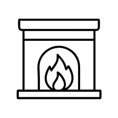 fireplace with fire Outline Icon, christmas icon - Black outline icon of fireplace with fire symbolizing Christmas, holidays, and festive in simple design.