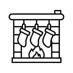 fireplace with stockings Outline Icon, christmas icon - Black outline icon of fireplace with stockings symbolizing Christmas, holidays, and festive in simple design.