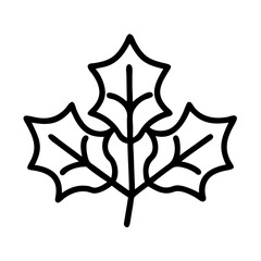 holly leaves Outline Icon, christmas icon - Black outline icon of holly leaves symbolizing Christmas, holidays, and festive in simple design.