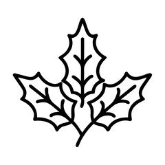 holly leaves Outline Icon, christmas icon - Black outline icon of holly leaves symbolizing Christmas, holidays, and festive in simple design.