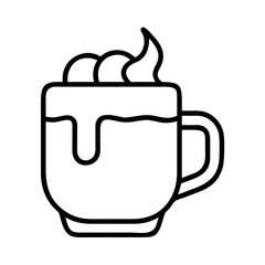 hot cocoa mug Outline Icon, christmas icon - Black outline icon of hot cocoa mug symbolizing Christmas, holidays, and festive in simple design.