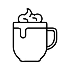 hot cocoa mug Outline Icon, christmas icon - Black outline icon of hot cocoa mug symbolizing Christmas, holidays, and festive in simple design.