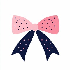 Decorative pink and navy polka dot bow design