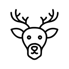 reindeer Outline Icon, christmas icon - Black outline icon of reindeer symbolizing Christmas, holidays, and festive in simple design.