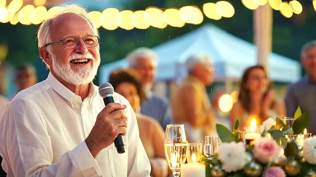 Retiree Giving Speech at Celebration Banquet Hall