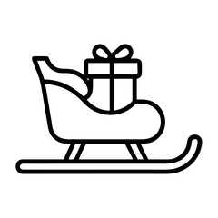 sleigh Outline Icon, christmas icon - Black outline icon of sleigh symbolizing Christmas, holidays, and festive in simple design.