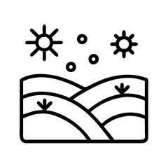 snowy field Outline Icon, christmas icon - Black outline icon of snowy field symbolizing Christmas, holidays, and festive in simple design.