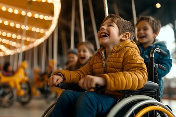 Boy in Wheelchair at Carousel with Other Children