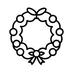 wreath Outline Icon, christmas icon - Black outline icon of wreath symbolizing Christmas, holidays, and festive in simple design.