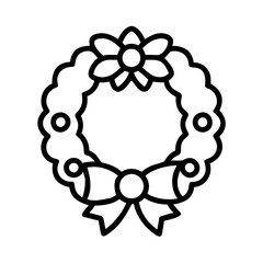 wreath Outline Icon, christmas icon - Black outline icon of wreath symbolizing Christmas, holidays, and festive in simple design.