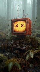Rusted Computer in Forest Environment