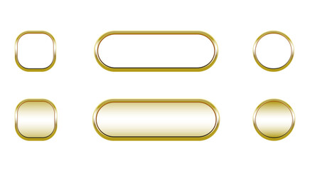Golden Web Buttons Set Bright Gradient Colors Different Shapes Empty Web App Button Collection Vector Illustration on White Background