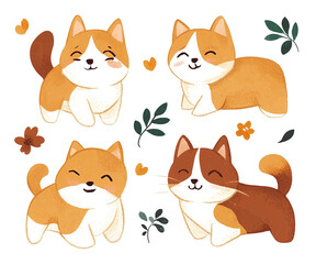 Obraz premium A cute orange dog stickers, simple and minimalist design with Japanese style