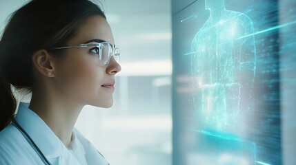 Female doctor explaining a quantum medicine treatment to a patient,