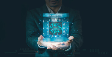 Quantum qubit computing technology concept. Digital transformation towards Quantum, Deep Learning Artificial Intelligence Ai, Computing Innovation in Information Science Big Data Algorithms