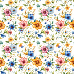 Fototapeta premium Seamless flowers in a flat vector style on a white background