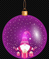 Christmas decorations ball. Set of glass Christmas tree balls on transparent background. Vector graphics of Christmas tree toys on black background. snowflakes in ball.