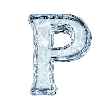 letter P in the shape of ice, ice typography letter font illustration isolated on white & transparent a background.
