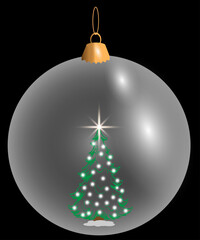 Christmas decorations ball. Set of glass Christmas tree balls on transparent background. Vector graphics of Christmas tree toys on black background. snowflakes in ball.