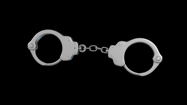 Handcuff Rotating on a Transparent Background. Seamless Loop. Metal Handcuff. 4K