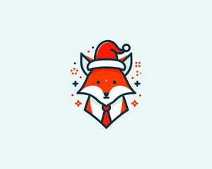 Christmas Fox vector logo design icon illustration. Santa claus cap, Christmas hat fox logo.