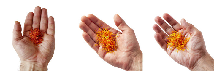 Set of Hand holding a pinch of saffron threads isolated on transparent background  (2)