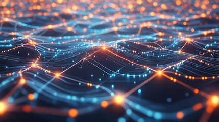 3D illustration of neural cells connected by lines of data flow, showcasing the integration of AI, blockchain, and big data in modern technological advancements