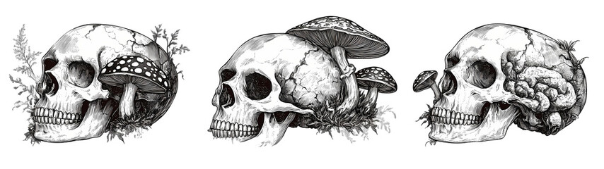 Skull with hand-drawn wreath