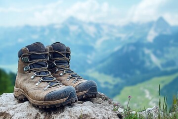 Hiking adventure in the mountains captivating views of nature outdoor gear and scenic landscapes under a clear sky