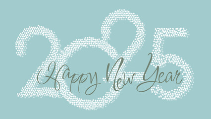 2025 Happy New Year. Winter holiday template with congratulatory text and date number on colorful background. Horizontal format.