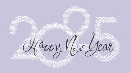 2025 Happy New Year. Winter holiday template with congratulatory text and date number on colorful background. Horizontal format.