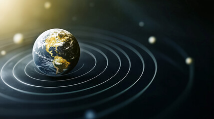 Earth axis diagram illustration showing the tilt of the Earth's rotational axis relative to its orbital plane, explaining the cause of seasonal changes and the distribution of sunlight
