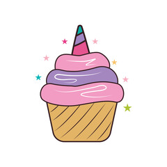 Cute unicorn cupcake design. Vector illustration