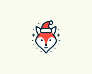 Christmas Fox vector logo design icon illustration. Santa claus cap, Christmas hat fox logo.
