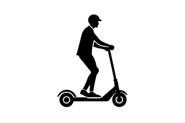 Man riding scooter black silhouette. vector illustration.