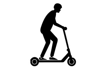 Man riding scooter black silhouette. vector illustration.