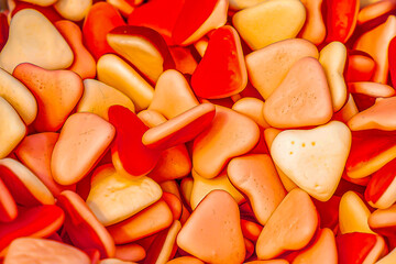 Assorted colorful gummy jelly candies. Top view. Jelly sweets.