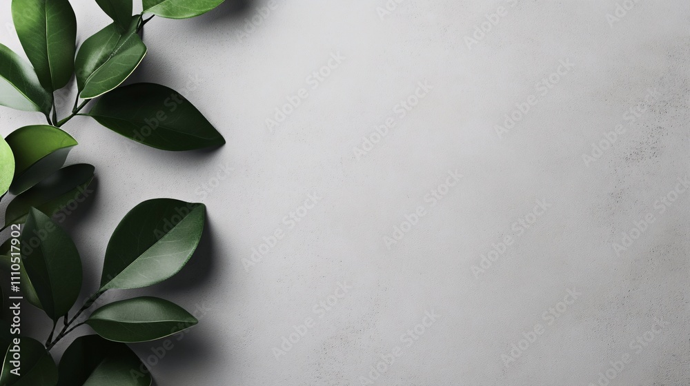 Aufkleber Green leaves creating a frame on empty gray concrete background