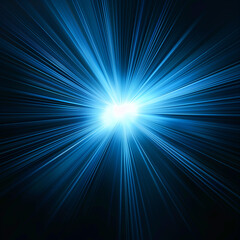 Blue and beams of bright light shining on black background