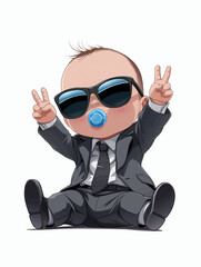 Cool Baby Like a Boss Toddler with Suit and large Sunglasses Mini Chef Baby	